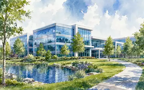 Avery Dennison Corp. Hauptquartier in Ohio gemalt als Aquarell unter ISIN US0536111091 in Mentor - Foto: THN