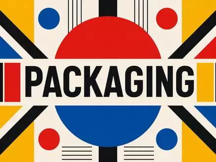 Avery Dennison Corp. ISIN US0536111091 als Bauhaus Poster mit geometrischen Formen und PACKAGING Aufschrift - Foto: THN