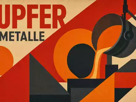 Aurubis AG NE-Metalle Sektor als Bauhaus-Geometrie-Poster mit KUPFER-Text in Rot und Orange, ISIN DE0006766504 - Foto: THN