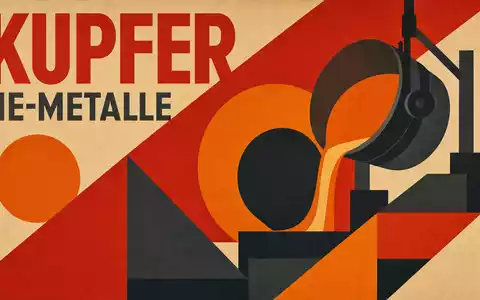 Aurubis AG NE-Metalle Sektor als Bauhaus-Geometrie-Poster mit KUPFER-Text in Rot und Orange, ISIN DE0006766504 - Foto: THN
