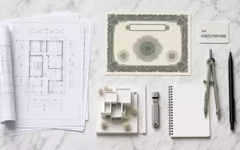 Autodesk Inc. Aktie US0527691069 als Flatlay mit Aktienzertifikat, Bauplan und Präzisionswerkzeug arrangiert - Foto: THN