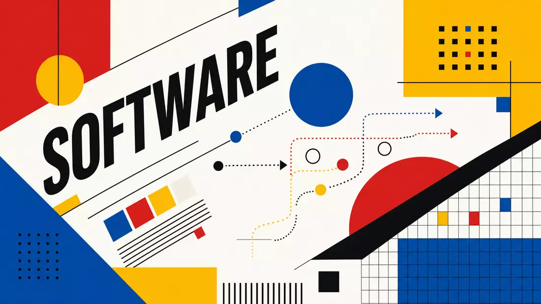 Bauhaus-Poster im Stil der Moderne mit geometrischen Formen und dem Schriftzug SOFTWARE