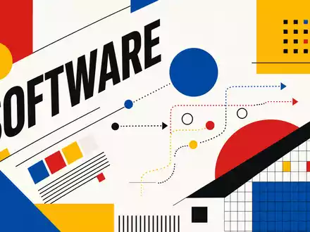 Autodesk Inc. im Bauhaus-Stil: geometrisches Sektorposter SOFTWARE für Aktie US0527691069 mit Primärfarben - Foto: THN