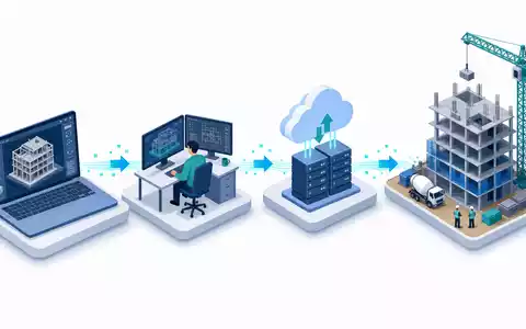 Autodesk Inc. Wertschöpfungskette US0527691069 isometrisch: von CAD-Design über Cloud bis zum Bauprojekt - Foto: THN