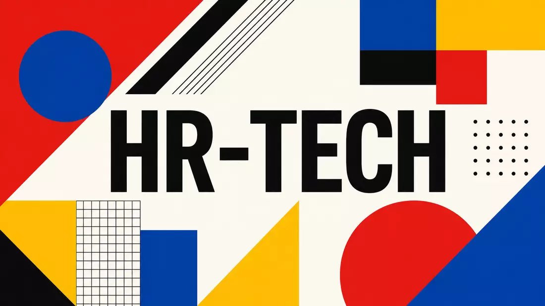 Geometrisches Bauhaus-Design in Primärfarben mit HR-TECH Schriftzug