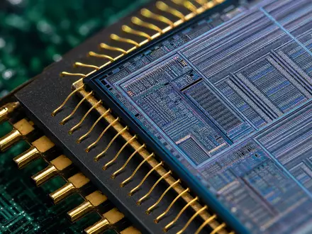 Makroaufnahme eines Prozessorchips symbolisiert Automatic Data Processing US0530151036 digitale Datenverarbeitung und HR Software - Foto: THN