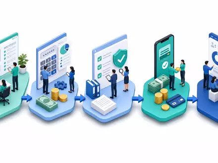 Isometrisches Prozessdiagramm der Automatic Data Processing US0530151036 HR und Gehaltsabrechnungs Wertschöpfungskette in 3D - Foto: THN