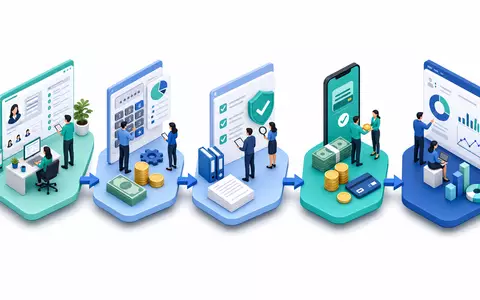 Isometrisches Prozessdiagramm der Automatic Data Processing US0530151036 HR und Gehaltsabrechnungs Wertschöpfungskette in 3D - Foto: THN