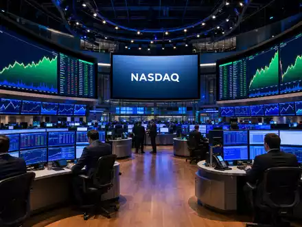 NASDAQ Börsenparkett mit steigenden Tech Charts für Automatic Data Processing Aktie US0530151036 im Handel - Foto: THN