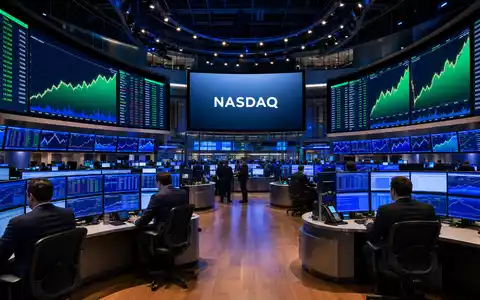 NASDAQ Börsenparkett mit steigenden Tech Charts für Automatic Data Processing Aktie US0530151036 im Handel - Foto: THN