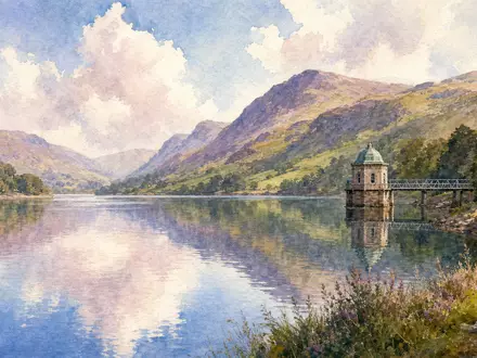 Aquarellmalerei einer Lake-District-Landschaft symbolisiert United Utilities Group PLC, ISIN GB00B39J2M42, in Nordwest-England - Foto: THN