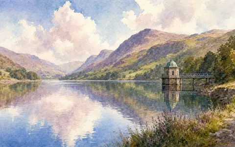 Aquarellmalerei einer Lake-District-Landschaft symbolisiert United Utilities Group PLC, ISIN GB00B39J2M42, in Nordwest-England - Foto: THN