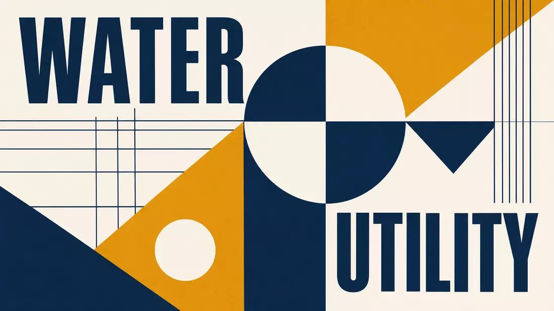 Geometrisches Bauhaus-Poster mit Kreisen, Dreiecken und den Woertern WATER und UTILITY