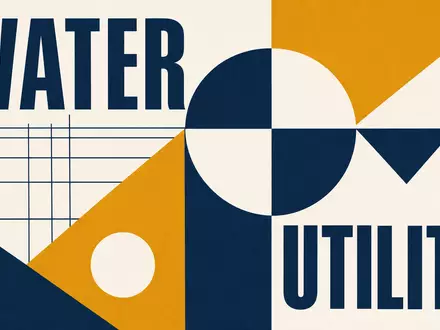 Bauhaus-Poster mit Text WATER und UTILITY reprasentiert United Utilities Group PLC, ISIN GB00B39J2M42, geometrisch - Foto: THN