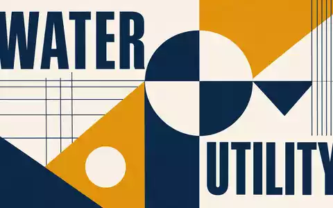 Bauhaus-Poster mit Text WATER und UTILITY reprasentiert United Utilities Group PLC, ISIN GB00B39J2M42, geometrisch - Foto: THN