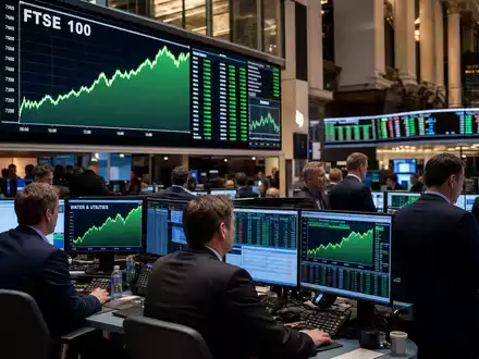 Boersen-Editorial vom Trading-Floor in London bebildert United Utilities Group PLC, ISIN GB00B39J2M42, im FTSE-100-Kontext - Foto: THN
