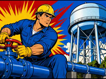 Pop-Art-Comic mit Wasserturm und Arbeiter stellt United Utilities Group PLC, ISIN GB00B39J2M42, farbenfroh dar - Foto: THN