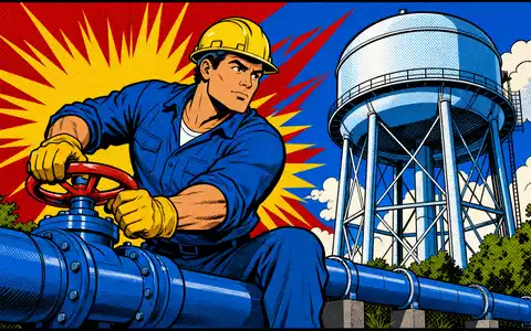 Pop-Art-Comic mit Wasserturm und Arbeiter stellt United Utilities Group PLC, ISIN GB00B39J2M42, farbenfroh dar - Foto: THN