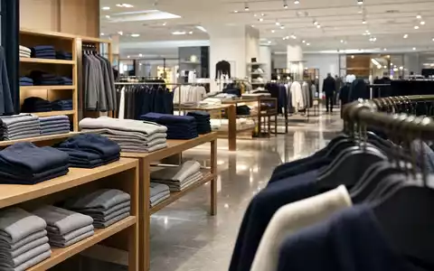 Fotorealistisches Kaufhaus-Interieur zeigt Marks and Spencer Group plc, ISIN GB0031215220, mit gefalteter Kleidung - Foto: THN