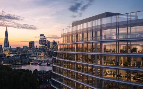 Architektur-Render eines Bürohochhauses steht für Marks and Spencer Group plc, ISIN GB0031215220, vor Londons Skyline - Foto: THN
