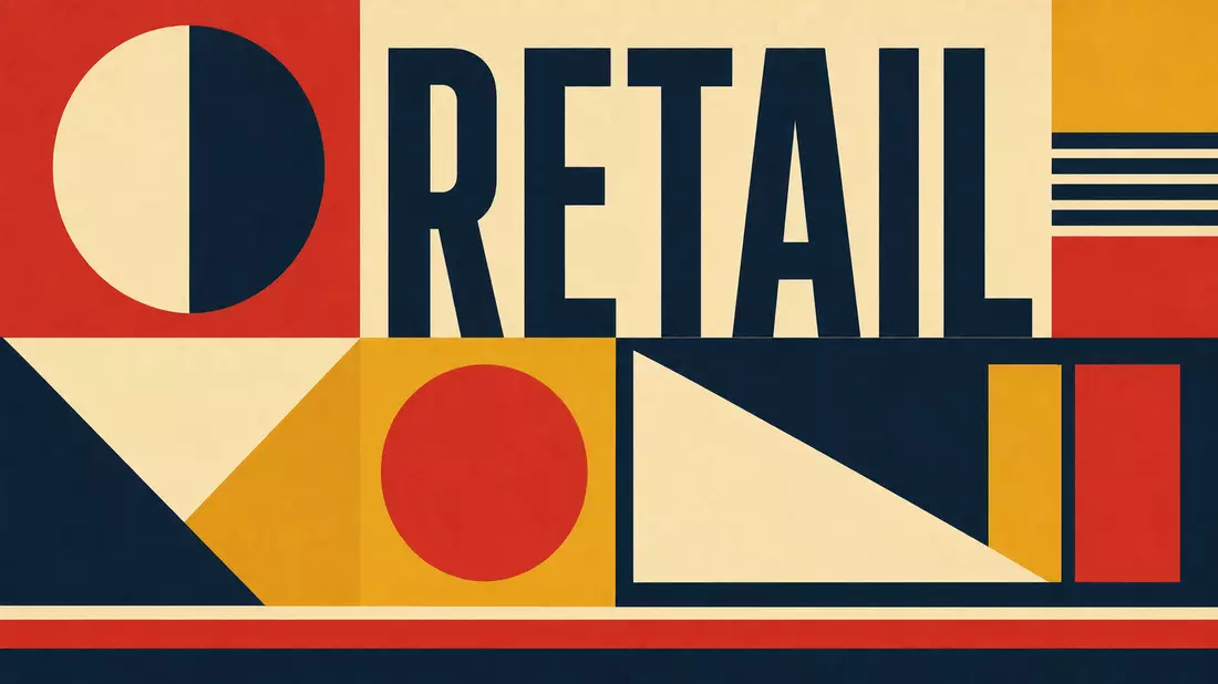 Geometrisches Bauhaus-Poster mit bunten Formen und dem Wort RETAIL
