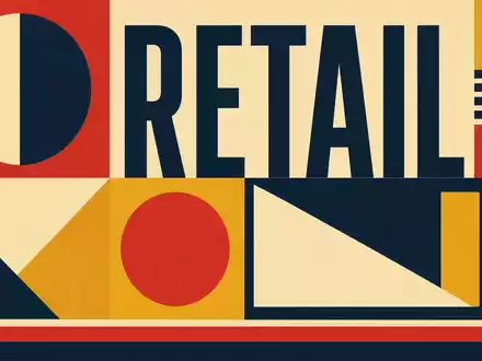 Bauhaus-Poster mit Sektor-Schriftzug RETAIL repräsentiert Marks and Spencer Group plc, ISIN GB0031215220, im Retro-Design - Foto: THN