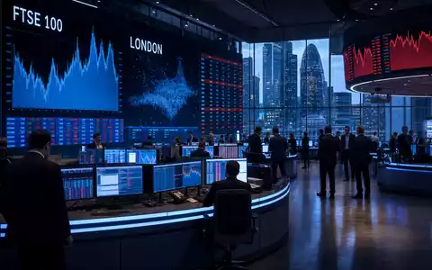 Börsen-Editorial zeigt Handelssaal mit FTSE 100 Charts für Marks and Spencer Group plc, ISIN GB0031215220 - Foto: THN
