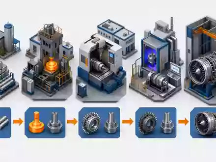 Melrose Industries PLC (GB00BNR5MZ78) visualisiert isometrisch die Wertschöpfungskette von Rohmetall bis fertiger Turbinenkomponente - Foto: THN