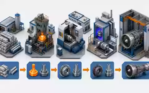 Melrose Industries PLC (GB00BNR5MZ78) visualisiert isometrisch die Wertschöpfungskette von Rohmetall bis fertiger Turbinenkomponente - Foto: THN