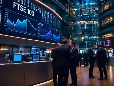 Melrose Industries PLC (GB00BNR5MZ78) zeigt Börsen-Editorial mit Händlern vor FTSE 100 Kursanzeigen in Londoner Handelsraum - Foto: THN