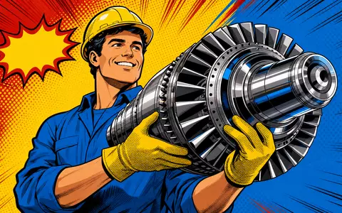 Melrose Industries PLC (GB00BNR5MZ78) präsentiert farbenfrohe Pop-Art-Comic-Szene mit Ingenieur und poliertem Turbinenbauteil - Foto: THN