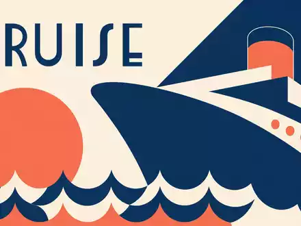 Bauhaus-Poster im geometrischen Stil zeigt Royal Caribbean Group Kreuzfahrtsektor, ISIN LR0008862868, Schriftzug CRUISE - Foto: THN