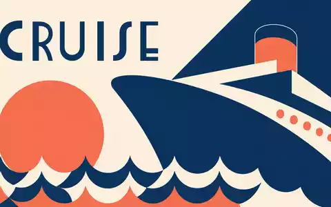 Bauhaus-Poster im geometrischen Stil zeigt Royal Caribbean Group Kreuzfahrtsektor, ISIN LR0008862868, Schriftzug CRUISE - Foto: THN