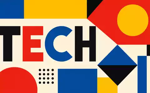 Bauhaus-Poster symbolisiert Roper Technologies, ISIN US7766961061, geometrische Formen und Schriftzug TECH in PrimÀrfarben - Foto: THN