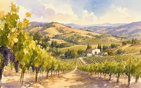 Constellation Brands Weinberg in Kalifornien als Aquarell mit Weingut Hügeln und Reben US21036P1084 - Foto: THN