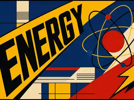 Constellation Energy Bauhaus Poster US21037T1097 mit geometrischem ENERGY Schriftzug Atomring und Blitz in PrimÀrfarben - Foto: THN