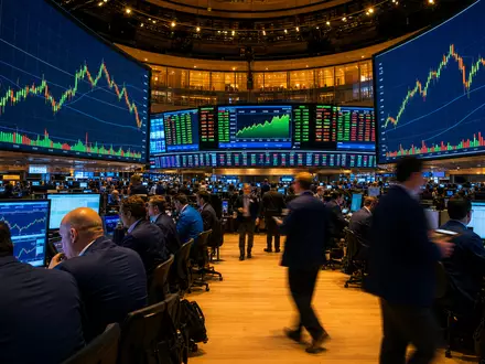 Constellation Energy Börsenparkett US21037T1097 mit Händlern und Energiecharts auf riesigen NASDAQ Bildschirmen - Foto: THN