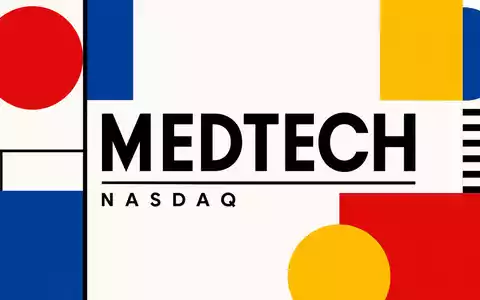 CooperCompanies Medizintechnik US21664P1039 als Bauhaus-Poster mit geometrischen Primärfarben und zentralem MEDTECH NASDAQ Schriftzug - Foto: THN