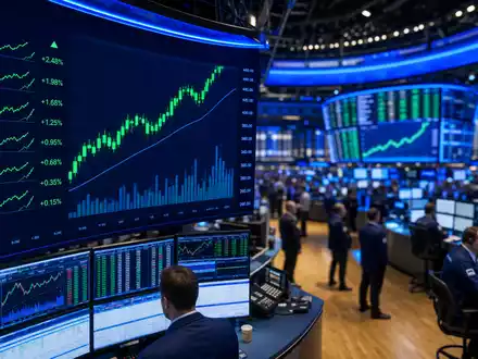 CooperCompanies Nasdaq-Börsenparkett US21664P1039 mit grünen medizintechnischen Aktiencharts auf digitalen Großbildschirmen und aktiven Händlern - Foto: THN