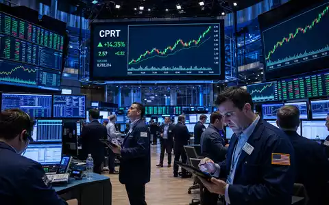 Copart Inc. NASDAQ-Handelsparkett mit CPRT-Aktienkurs-Charts aktiven Börsenhändlern und strahlendem blauem Börsenlicht US2172041061 - Foto: THN