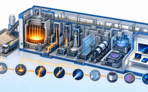 Corning Inc. Wertschöpfungskette US2193501051 – Isometrisches 3D-Fabrikdiagramm von Quarzsand bis zu Elektronikprodukten - Foto: THN