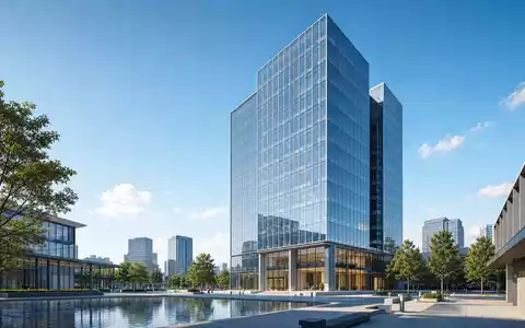 Architektur-Render eines gläsernen Bürohochhauses, symbolisch für KBC Group NV, ISIN BE0003565737, Bankwesen Belgien - Foto: THN