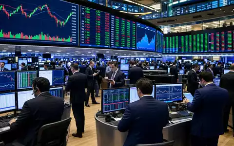 Börsen-Editorial mit Trading-Floor und Kursdiagrammen, illustriert die Branche von KBC Group NV, ISIN BE0003565737 - Foto: THN