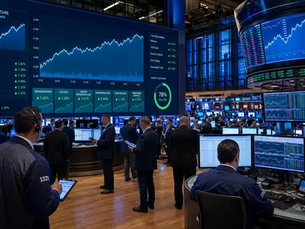 Börsen-Editorialfoto mit Sektorcharts am belebten Handelsplatz repräsentiert Ferrovial SE, ISIN NL0015001IX2, notiert an Euronext Amsterdam - Foto: THN