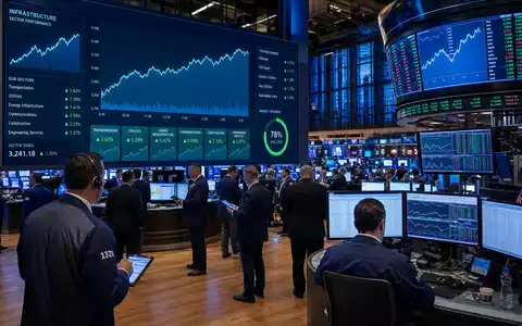 Börsen-Editorialfoto mit Sektorcharts am belebten Handelsplatz repräsentiert Ferrovial SE, ISIN NL0015001IX2, notiert an Euronext Amsterdam - Foto: THN
