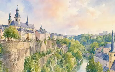 ArcelorMittal S.A. (LU1598757687) hat seinen Firmensitz in Luxemburg, hier zart als Aquarell-Stadtansicht dargestellt - Foto: THN
