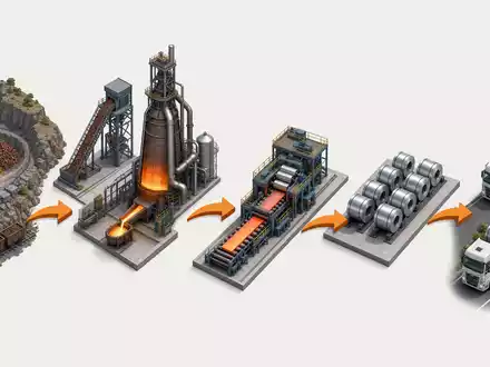 ArcelorMittal S.A. (LU1598757687) deckt die gesamte Stahlkette ab, dieses isometrische 3D-Bild zeigt Erzabbau bis Auslieferung - Foto: THN