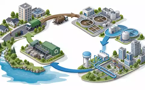 Veolia Environnement S.A. (FR0000124141) visualisiert isometrisch die Wertschöpfungskette von Sammlung, Aufbereitung und Wasserverteilung im Kreislauf - Foto: THN
