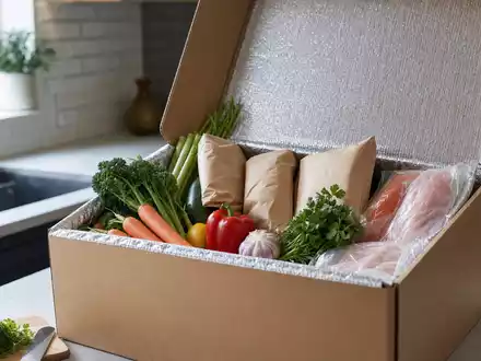 HelloFresh SE (DE000A161408) liefert Kochboxen: frische Zutaten, portioniert im Karton, fotorealistisch dargestellt hier - Foto: THN