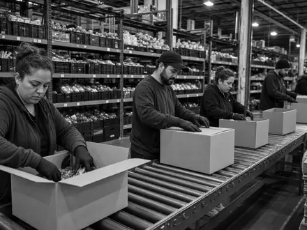HelloFresh SE (DE000A161408) betreibt Logistikzentren, in denen Kochboxen für Kunden dokumentarisch schwarzweiß gepackt werden - Foto: THN